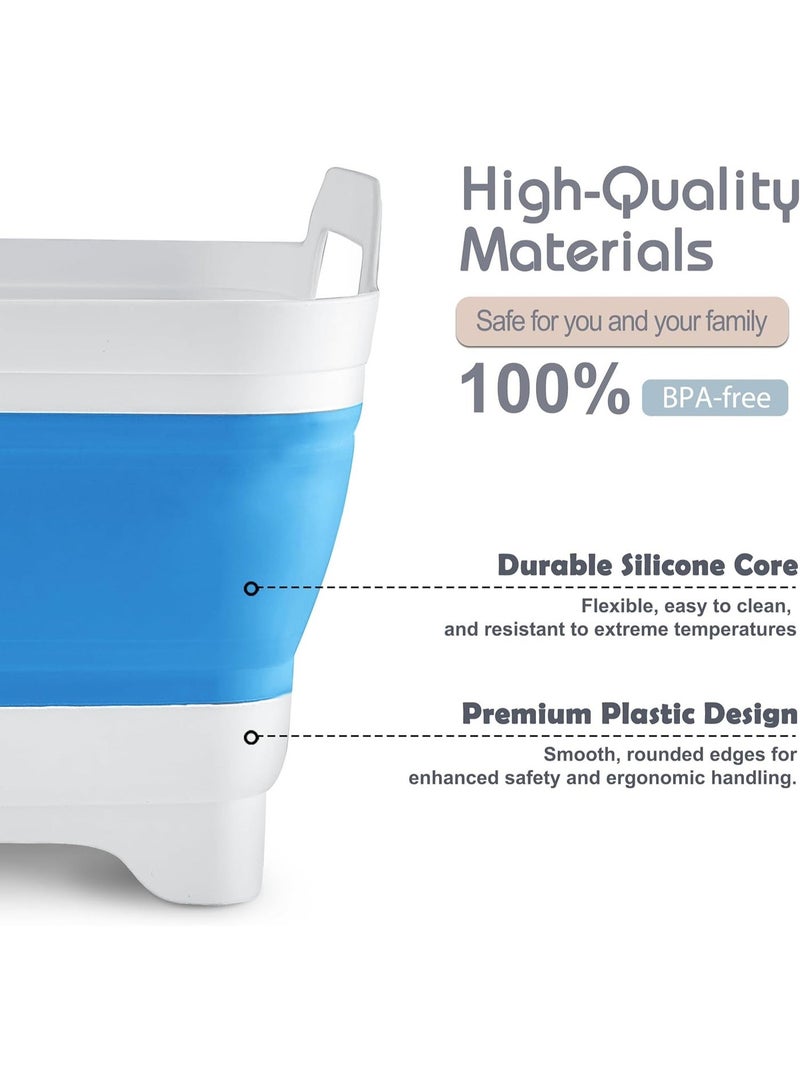 Toriseek 9L (2.4Gallon) Dish Basin Collapsible with Drain Plug Carry Handles, Space Saveing Kitchen Storage Tray Dish Wash Basin, Portable Dish Tub for Camping - Image 2