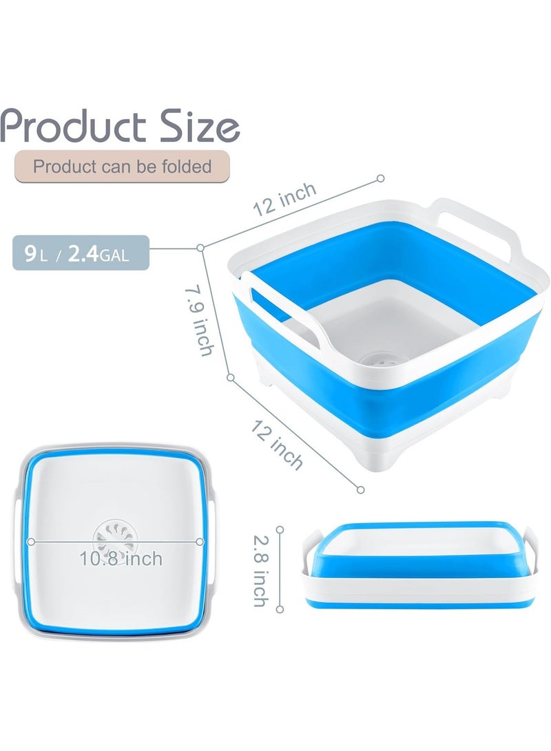 Toriseek 9L (2.4Gallon) Dish Basin Collapsible with Drain Plug Carry Handles, Space Saveing Kitchen Storage Tray Dish Wash Basin, Portable Dish Tub for Camping - Image 3