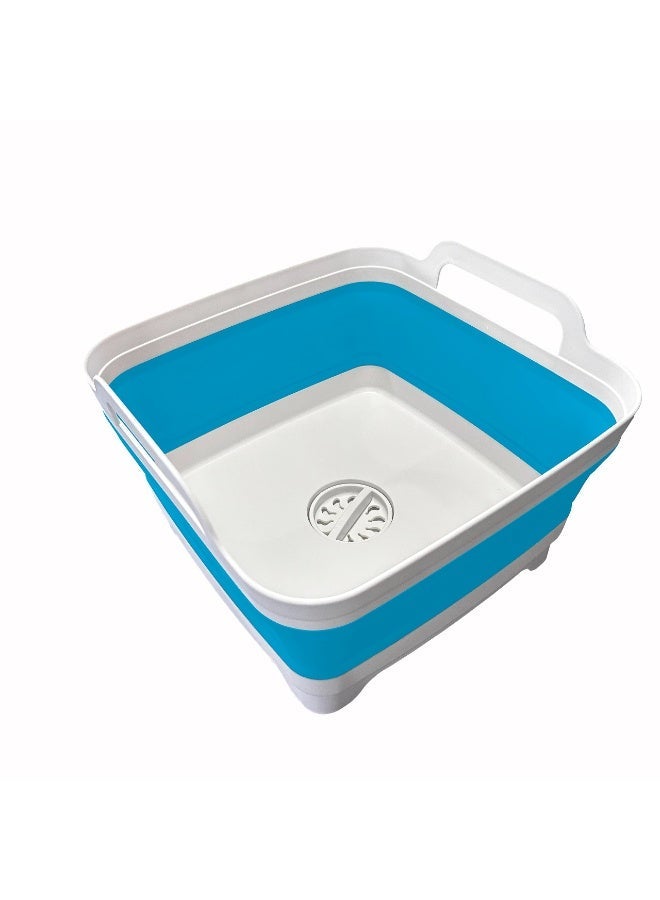 Toriseek 9L (2.4Gallon) Dish Basin Collapsible with Drain Plug Carry Handles, Space Saveing Kitchen Storage Tray Dish Wash Basin, Portable Dish Tub for Camping - Image 1