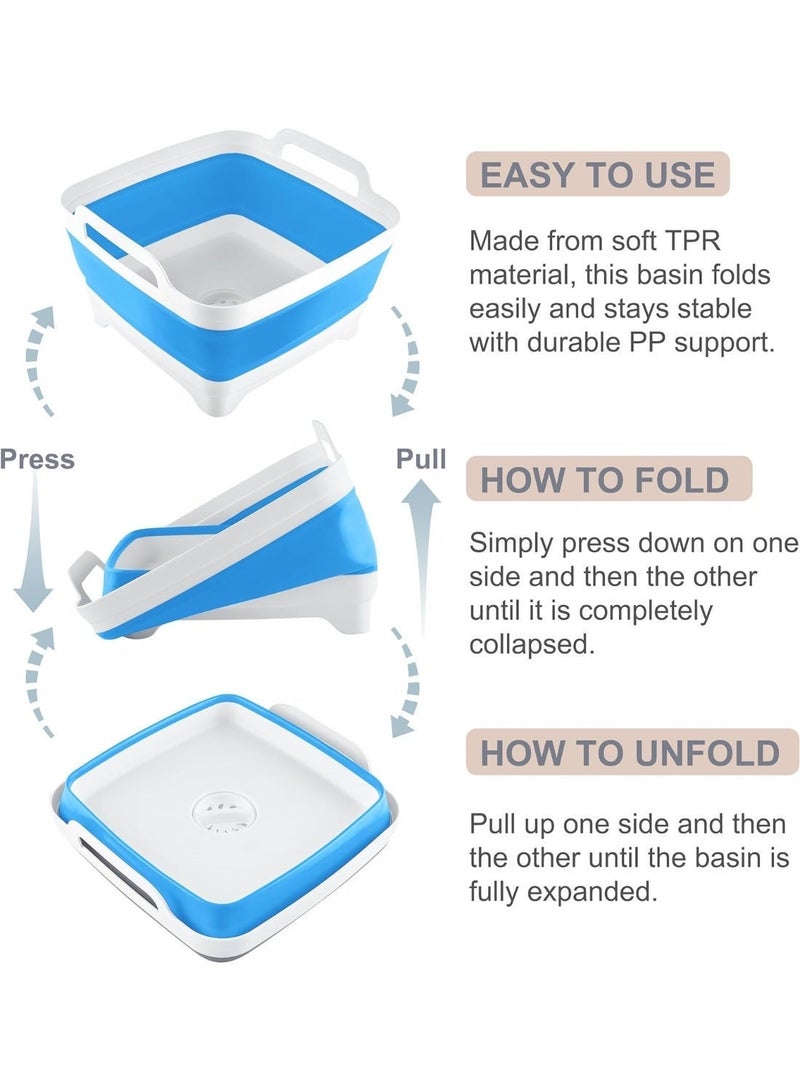 Toriseek 9L (2.4Gallon) Dish Basin Collapsible with Drain Plug Carry Handles, Space Saveing Kitchen Storage Tray Dish Wash Basin, Portable Dish Tub for Camping - Image 5