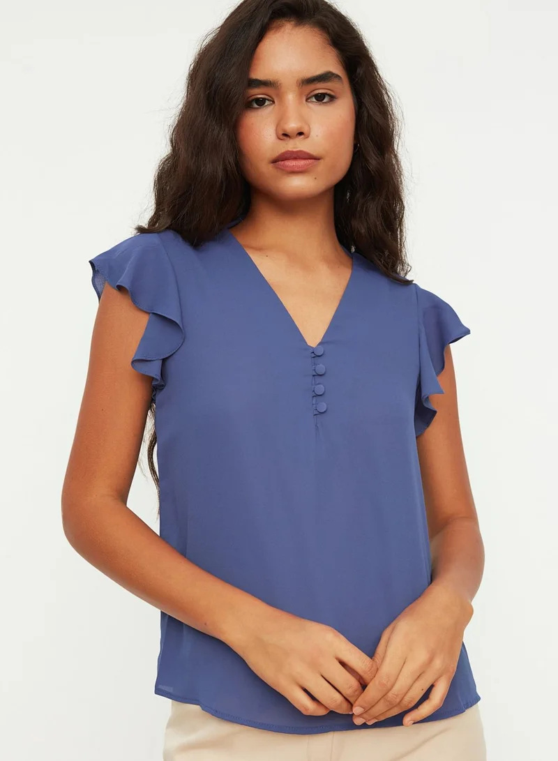 trendyol Ruffle Sleeve Button Detail Top