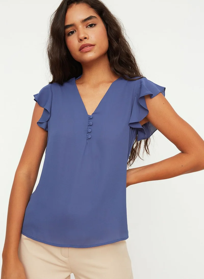 trendyol Ruffle Sleeve Button Detail Top