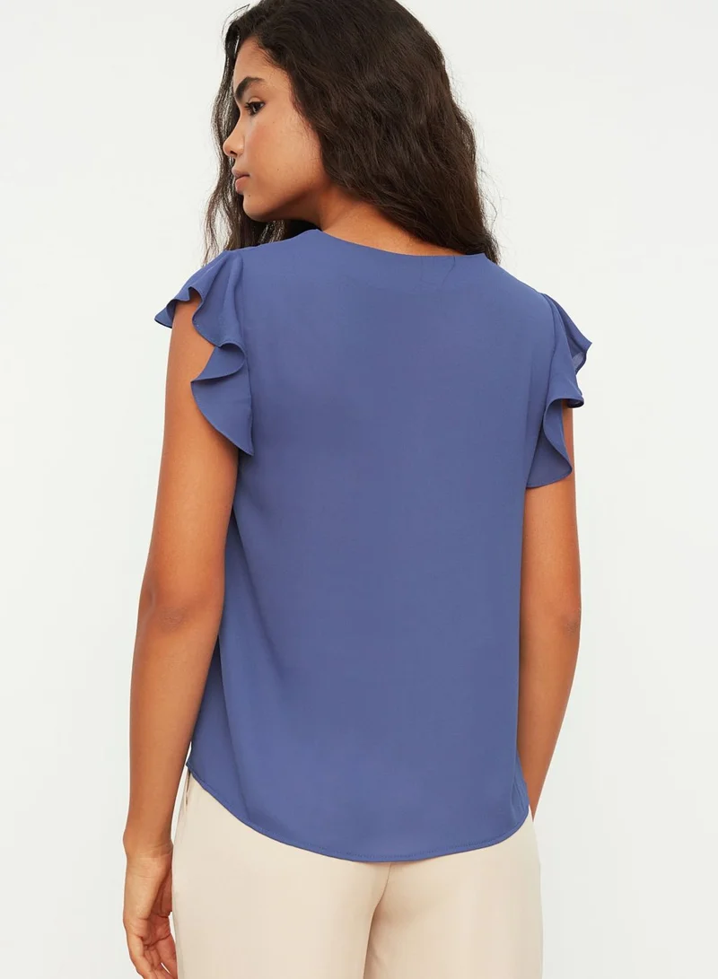 trendyol Ruffle Sleeve Button Detail Top