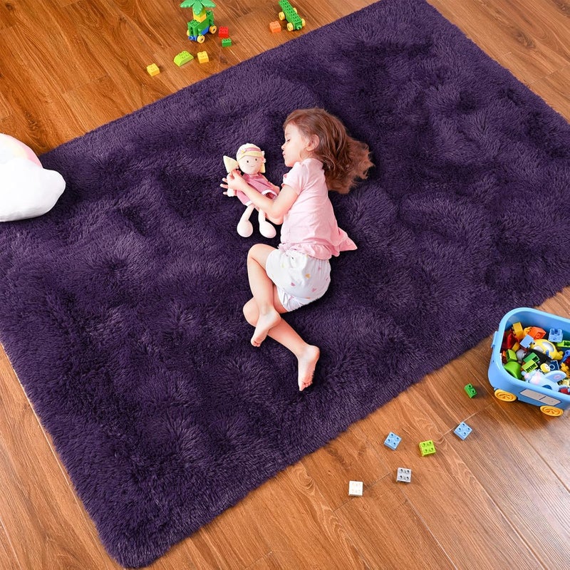 Softlife Rugs for Bedroom 4x5.3 Feet Purple Area Rug for Living Room Super Soft Shaggy Rugs for Dorm Fluffy Fuzzy Carpets Long Plush Bedside Rug Nursery Girls Boys Kids Room Home Christmas Decoration - Image 2