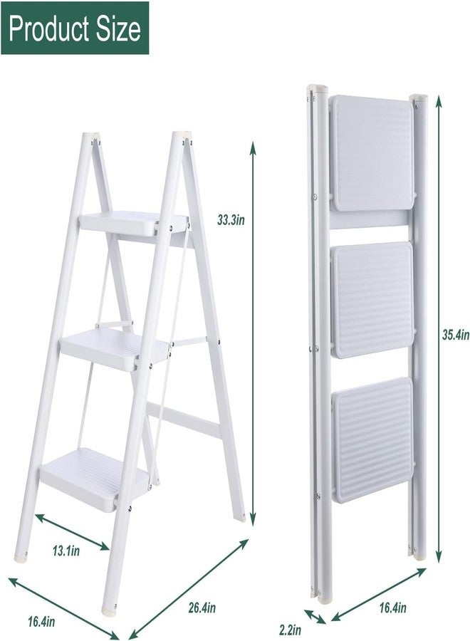 Matiko Step Ladder 3 Step Folding, Sturdy 330 Lbs Small Step Stool for Adults, Safer Full Steel Multi-use Kitchen Ladder for Home, Closet Step Stool Ladder with Anti-Slip Wide Pedals (White) - Image 5