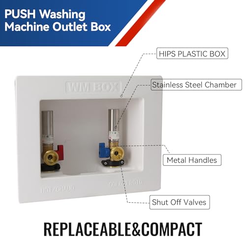 GUOFIS Washing Machine Outlet Box with Center Drain,1/2 Inch Push-Fit Inlet x 3/4 Inch MHT Outlet Connection,Plumbing Fittings Washer Boxes with Stianless Steel Water Hammer Arrestor - Image 2