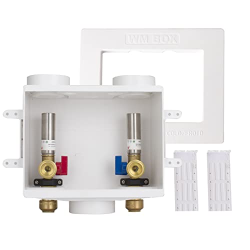 GUOFIS Washing Machine Outlet Box with Center Drain,1/2 Inch Push-Fit Inlet x 3/4 Inch MHT Outlet Connection,Plumbing Fittings Washer Boxes with Stianless Steel Water Hammer Arrestor - Image 1