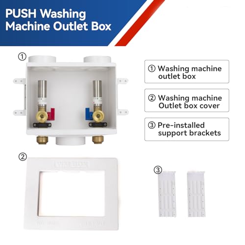GUOFIS Washing Machine Outlet Box with Center Drain,1/2 Inch Push-Fit Inlet x 3/4 Inch MHT Outlet Connection,Plumbing Fittings Washer Boxes with Stianless Steel Water Hammer Arrestor - Image 5