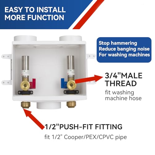 GUOFIS Washing Machine Outlet Box with Center Drain,1/2 Inch Push-Fit Inlet x 3/4 Inch MHT Outlet Connection,Plumbing Fittings Washer Boxes with Stianless Steel Water Hammer Arrestor - Image 3