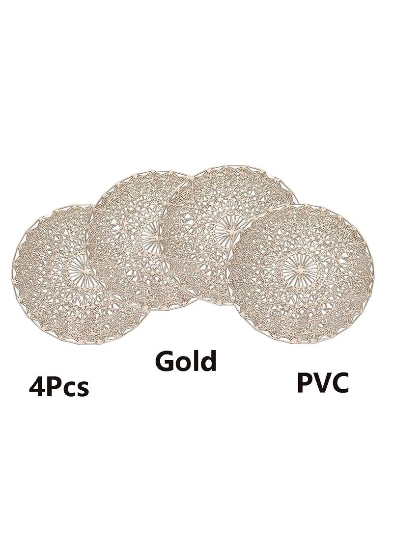 SYOSI 4 Pieces Dining Room Hollow Table Mat, Dining Table Decorative Meal Mat, Kitchen Vinyl Placemats, Non Slip Insulation and Easy to Clean, for Dinner Party, Thanksgiving Day, Wedding (Gold) - Image 2
