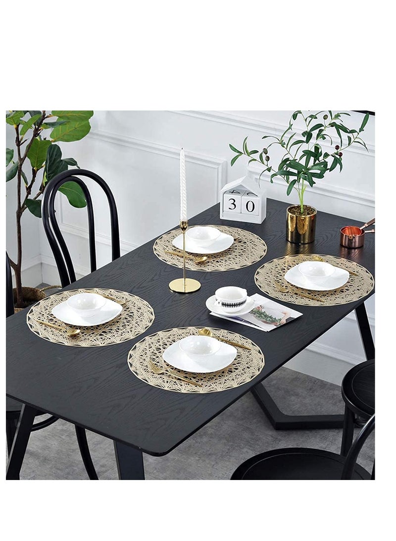 SYOSI 4 Pieces Dining Room Hollow Table Mat, Dining Table Decorative Meal Mat, Kitchen Vinyl Placemats, Non Slip Insulation and Easy to Clean, for Dinner Party, Thanksgiving Day, Wedding (Gold) - Image 3