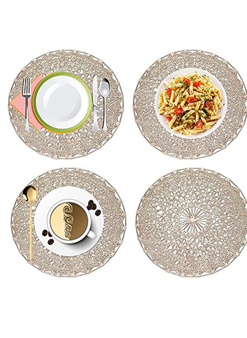 SYOSI 4 Pieces Dining Room Hollow Table Mat, Dining Table Decorative Meal Mat, Kitchen Vinyl Placemats, Non Slip Insulation and Easy to Clean, for Dinner Party, Thanksgiving Day, Wedding (Gold) - Image 1