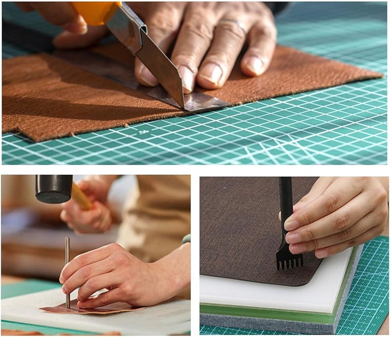 Leather Carving And Stamping Tool Set With Hammer Four Types Of Pads And Cutting Mat - Image 3