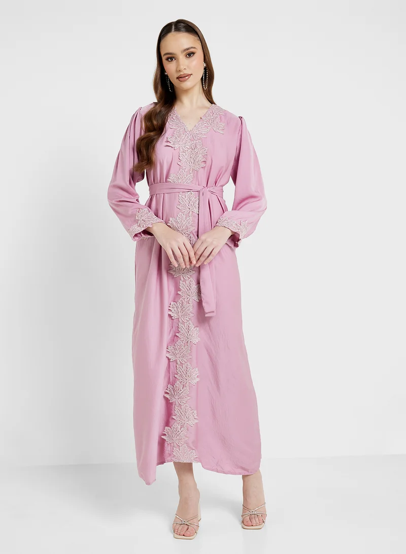 hayas closet Embroidered Jalabiya with Belt
