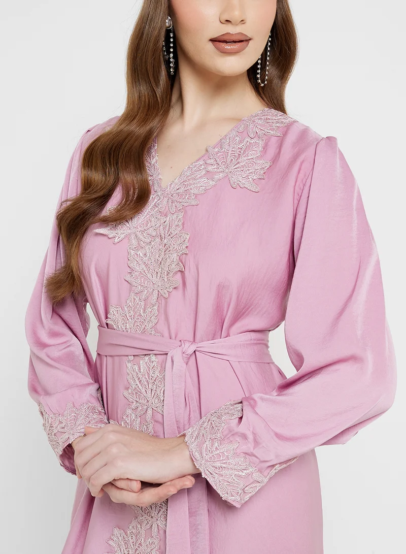 hayas closet Embroidered Jalabiya with Belt