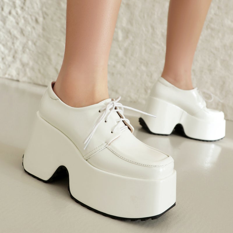 Funds Spring 2024 Wedge Heel High Heel 40-45 Plus Size Front Lace Style Ladies Shoes - Image 5