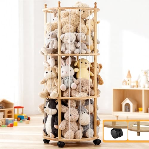 Viyuse Stuffed Animal Zoo Storage Large Wooden Stuffed Animal HolderToy Organizer54Plush Storage for Kids Playroom Bedroomwith Optional Wheels or Fixed BaseDecor Display Corner Round - Image 1