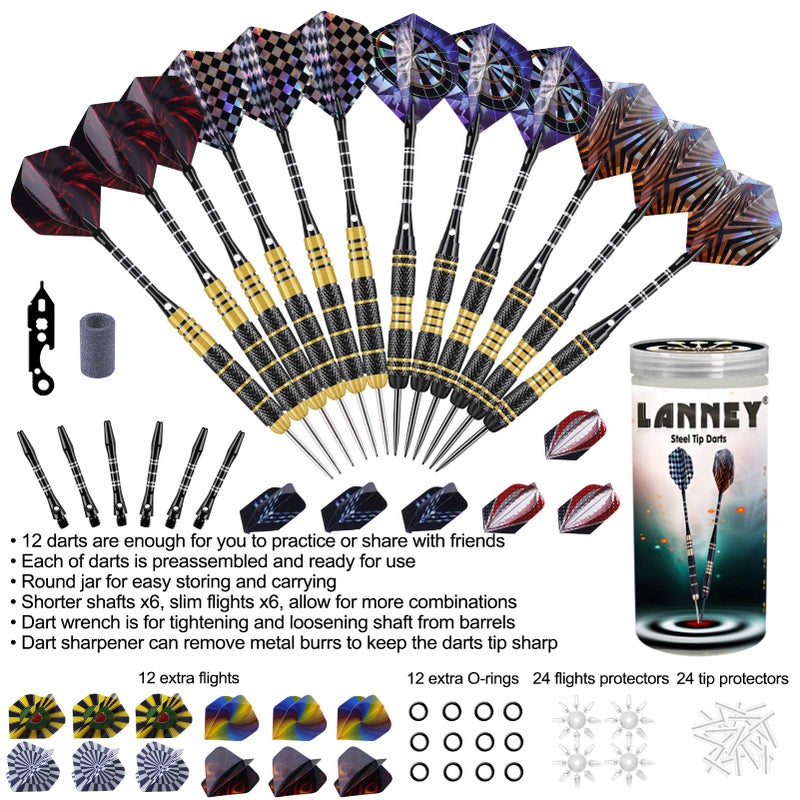 LANNEY Darts Metal Tip Set, 20 Grams and 24 Grams Steel Tip Darts Set, Professional Metal Tipped Darts with Sharpener Tool Kit, Aluminum Shafts, Brass Barrels, Carrying Case, Extra Flights, Dart Accessories - Image 5