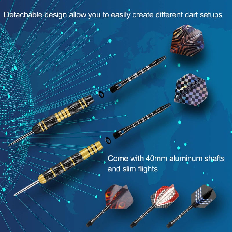 LANNEY Darts Metal Tip Set, 20 Grams and 24 Grams Steel Tip Darts Set, Professional Metal Tipped Darts with Sharpener Tool Kit, Aluminum Shafts, Brass Barrels, Carrying Case, Extra Flights, Dart Accessories - Image 4
