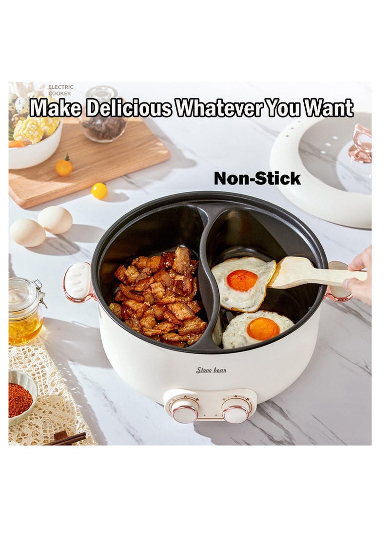Hihonor Electric Double Hot Pot with Independent Temperature Control, 6L Non-Stick Electric Cooker, Electric Skillet, Frying Pan, Electric Saucepan  - Image 2