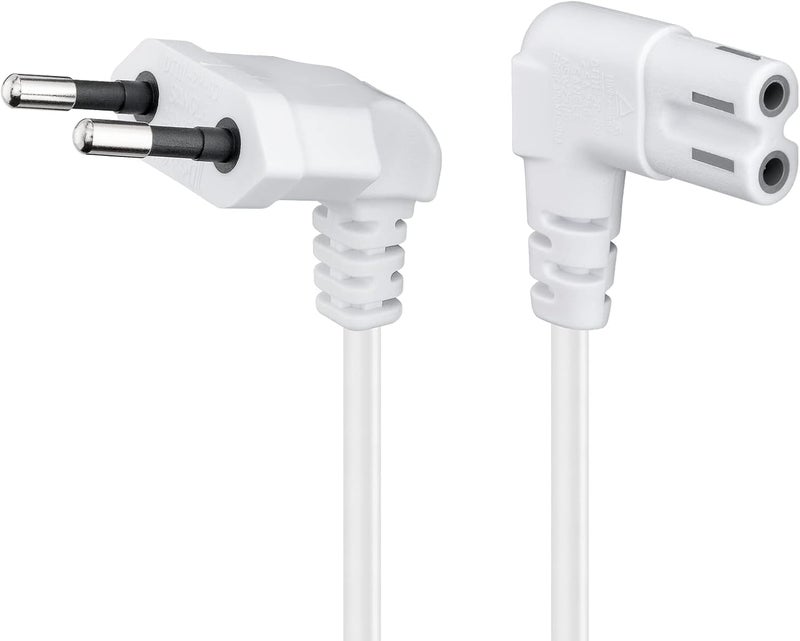 Goobay Power Cable 2 m White Angled Power Cable with 90 Degree Angled Plug on Both Sides Euro Plug to C7 Female Ideal for TV, PS5 and PS4-97351 - Image 1