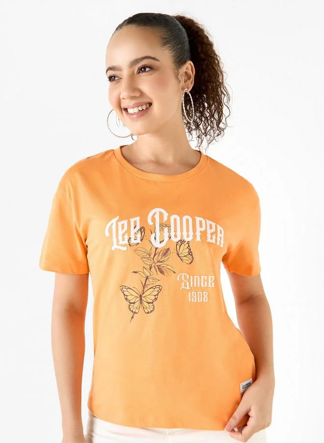 Lee Cooper Lee Cooper Graphic Print Crew Neck Cotton T-shirt with Short Sleeves