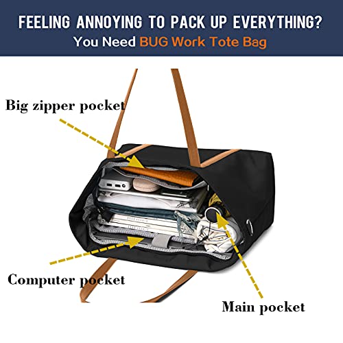 BUG Lightweight Women Laptop Tote Bag for Work, Casual Handbag for Travel Beach College Teacher Black - Image 4