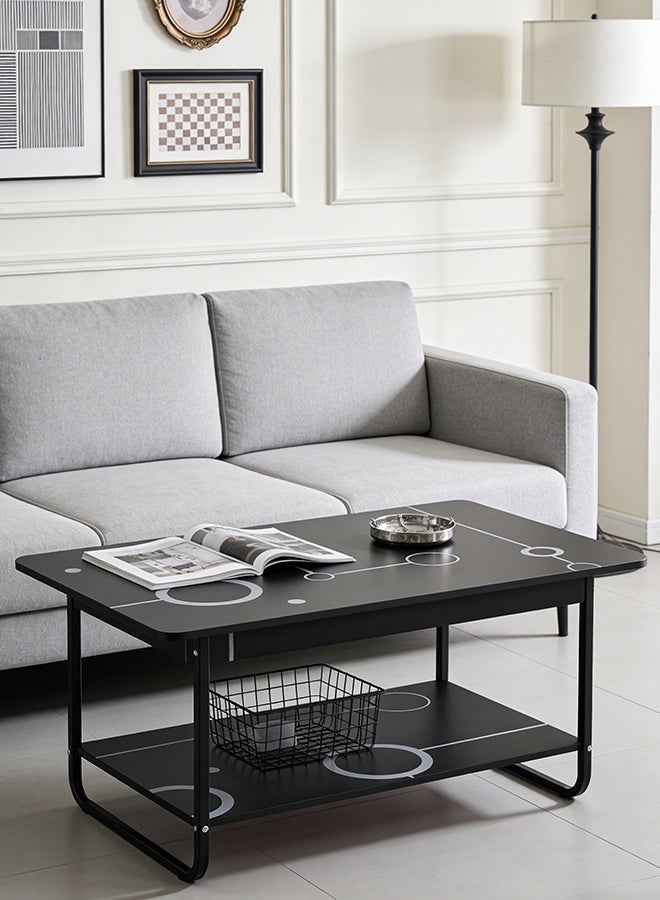 Migue home Modern Two Tier Coffee Table for Living Room, Easy Assembly, 100cm L x 60cm W x 40cm H, Black Color - Image 1