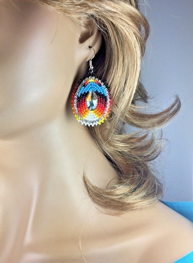 BeadsCorner Handmade Beaded Teardrop Earrings (Orange) - Image 2