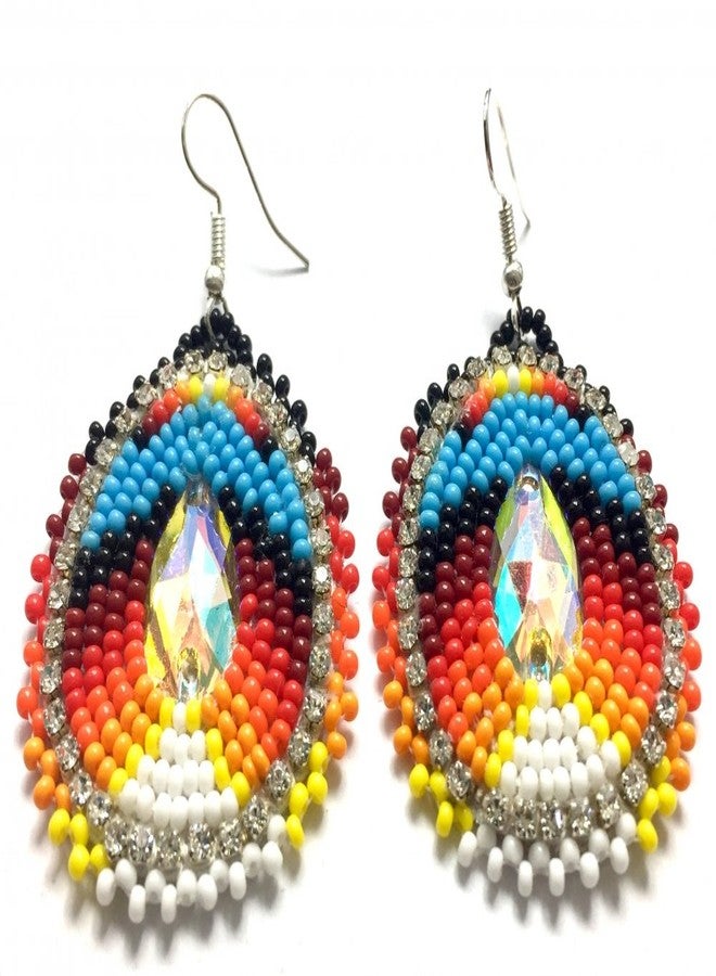 BeadsCorner Handmade Beaded Teardrop Earrings (Orange) - Image 1