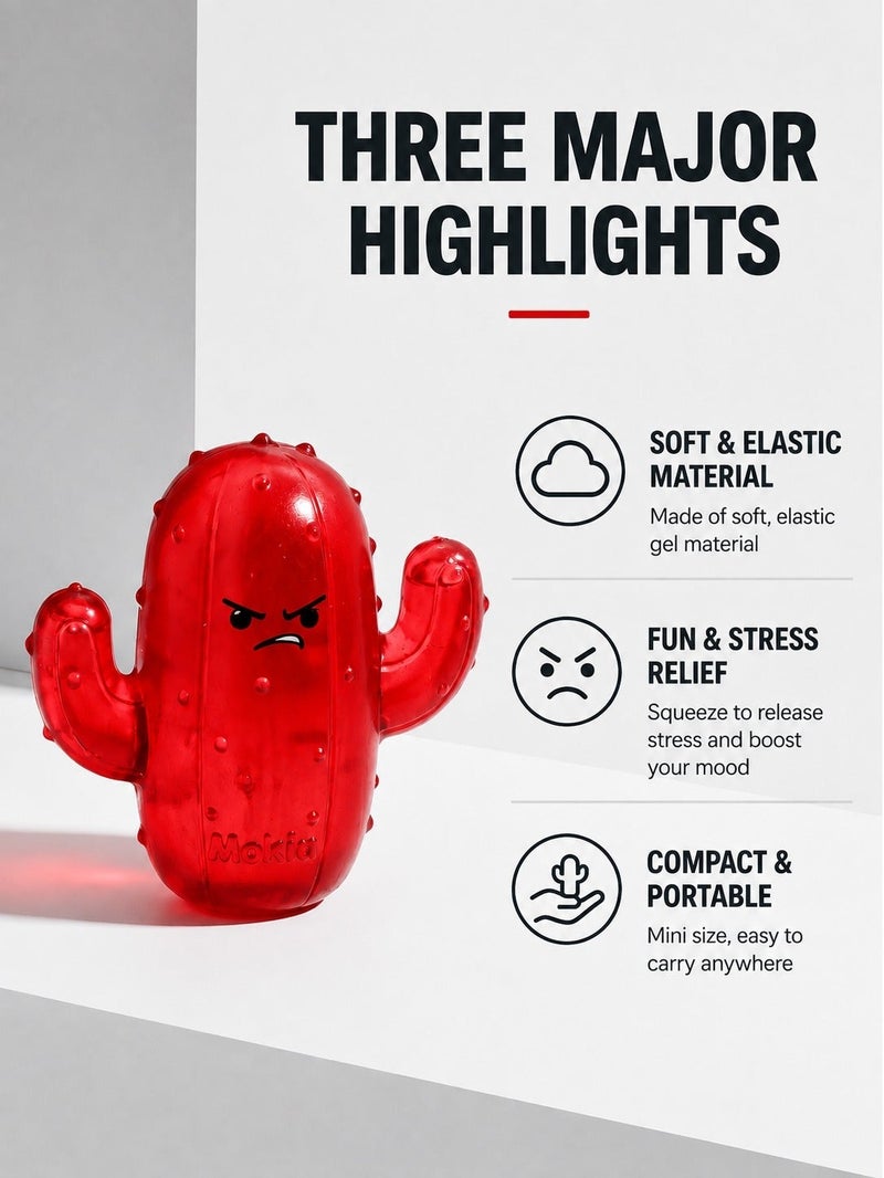 O2. لعبة سكويشي Mokilu Angry Cactus باللون الأحمر، لعبة ضغط على شكل صبّار غاضب، لعبة فيدجت ناعمة من Maltose Gel لتخفيف التوتر والهدايا للأطفال من عمر 3 سنوات - Image 3