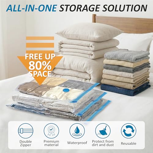 Cozy Essential 20 Pack Vacuum Storage Bags, Space Saver Bags (4 Jumbo/4 Large/4 Medium/4 Small/4 Roll) Vacuum Storage Bags for Comforters and Blankets, Vacuum Sealer Bags for Clothes Storage, Hand Pump Included - Image 2