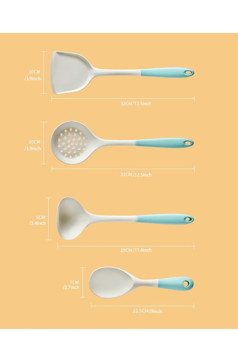 Flushrenic 4PCS Cooking Utensil Set, Heat Resistant Silicone Kitchen Cookware Utensils Set, Kitchen Cooking Tools Includes Turner, Spoon, Slotted spoon, Rice Spoon - Image 2