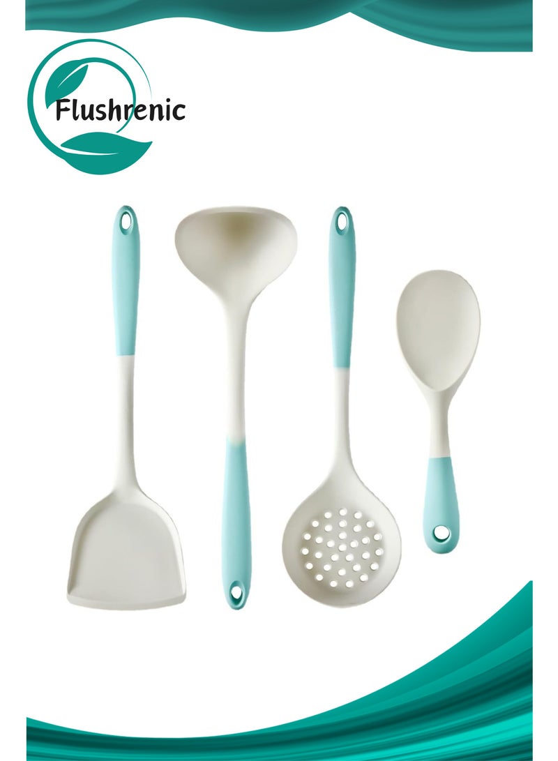 Flushrenic 4PCS Cooking Utensil Set, Heat Resistant Silicone Kitchen Cookware Utensils Set, Kitchen Cooking Tools Includes Turner, Spoon, Slotted spoon, Rice Spoon - Image 1