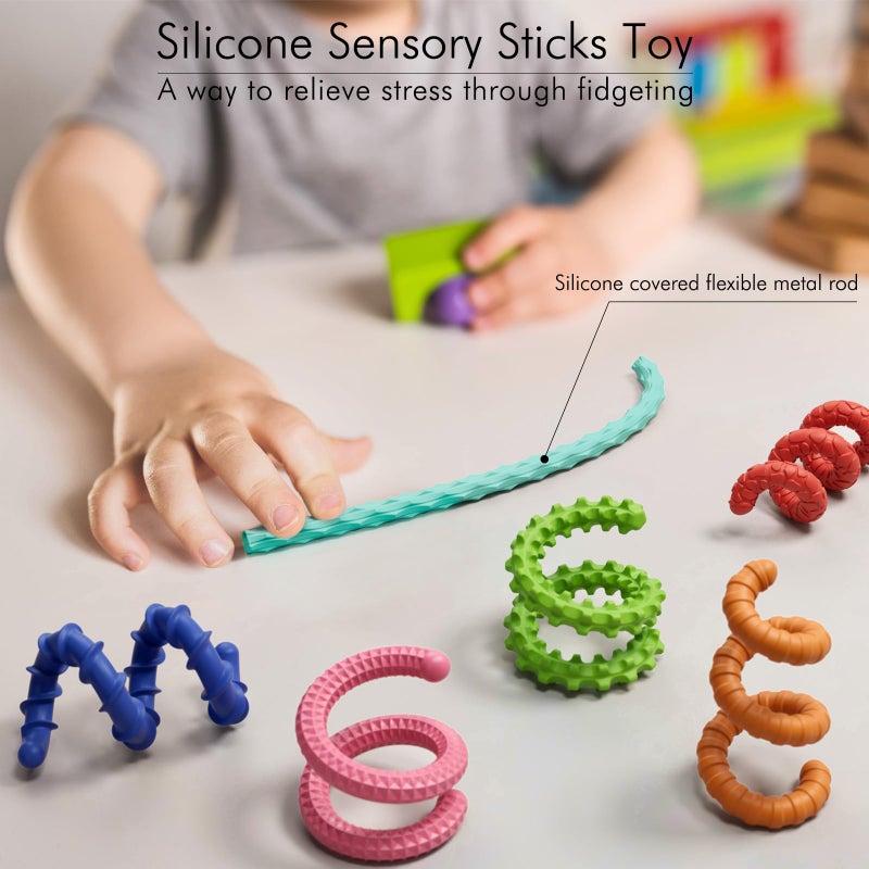 TIKWORK Sensory Fidget Toys for Kids Adults,12PCS Flexible Fidget Sticks for Stress Anxiety Autistic ADHD, Calm Down Travel Airplane Classroom Students Prizes Toys, Stocking Stuffers for Teens Boys Girls - Image 2