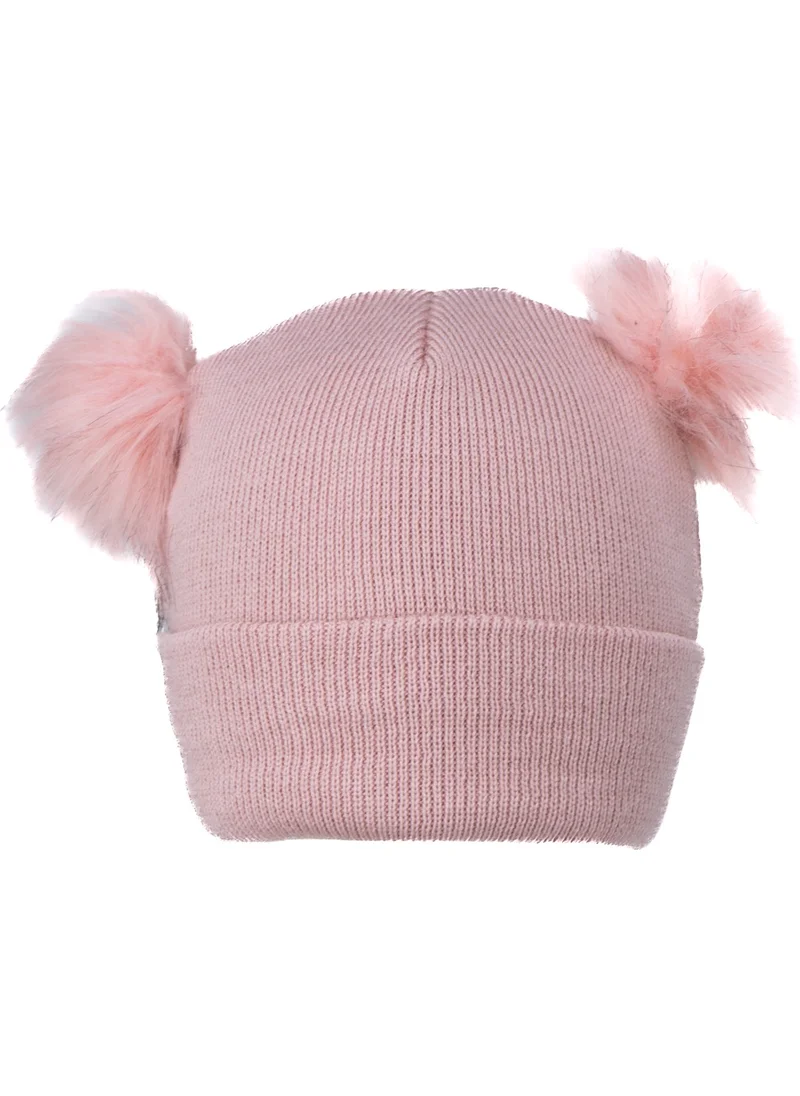 Oppland Girls Winter Thick Beanie Double Pompom Model Cotton Folded Warm Flexible Comfortable