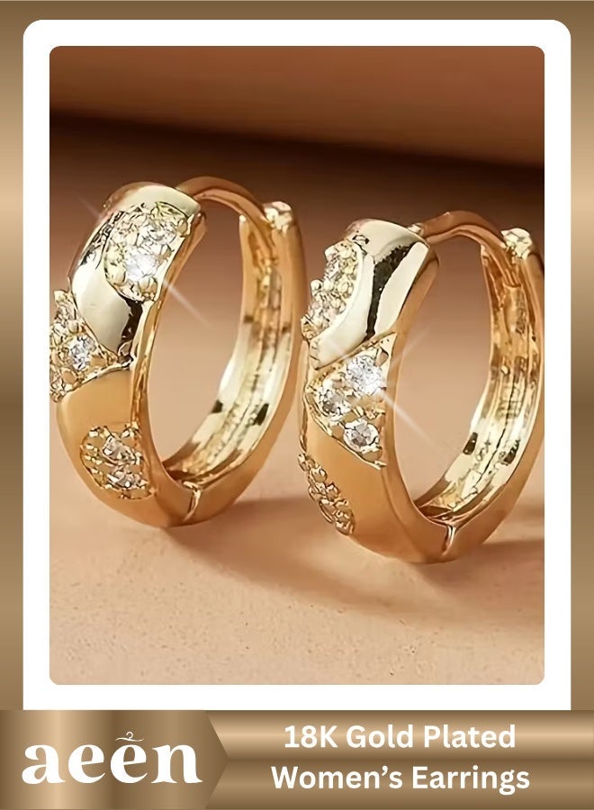 aeen 18K Gold Plated Small Circular Women’s Earrings – 3A Zirconia Inlaid, Elegant Bohemian Style, Hypoallergenic, Perfect for Daily & Vacation Wear - Image 1