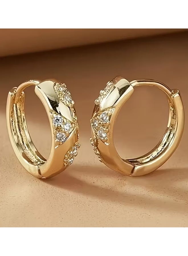 aeen 18K Gold Plated Small Circular Women’s Earrings – 3A Zirconia Inlaid, Elegant Bohemian Style, Hypoallergenic, Perfect for Daily & Vacation Wear - Image 2