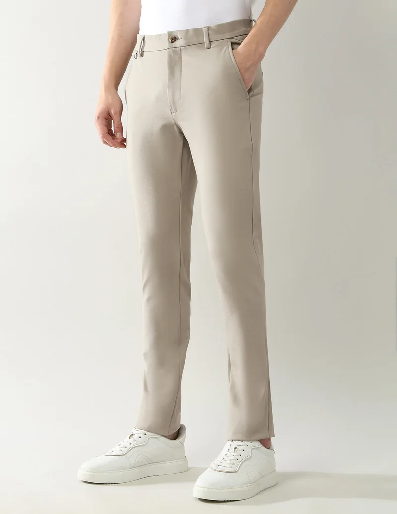 Arrow Khaki Slim Fit Knitted Autoflex Trousers for Men | Best Price UAE