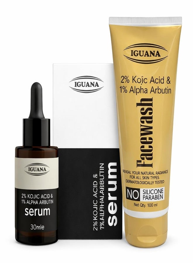 Iguana Alpha Arbutin & Kojic Acid Face Wash (100ml) + Serum (30ml) Combo for Dark Spots, Pigmentation & Skin Brightening | Tan Removal | Uneven Skin Tone | All Skin Types - Image 1