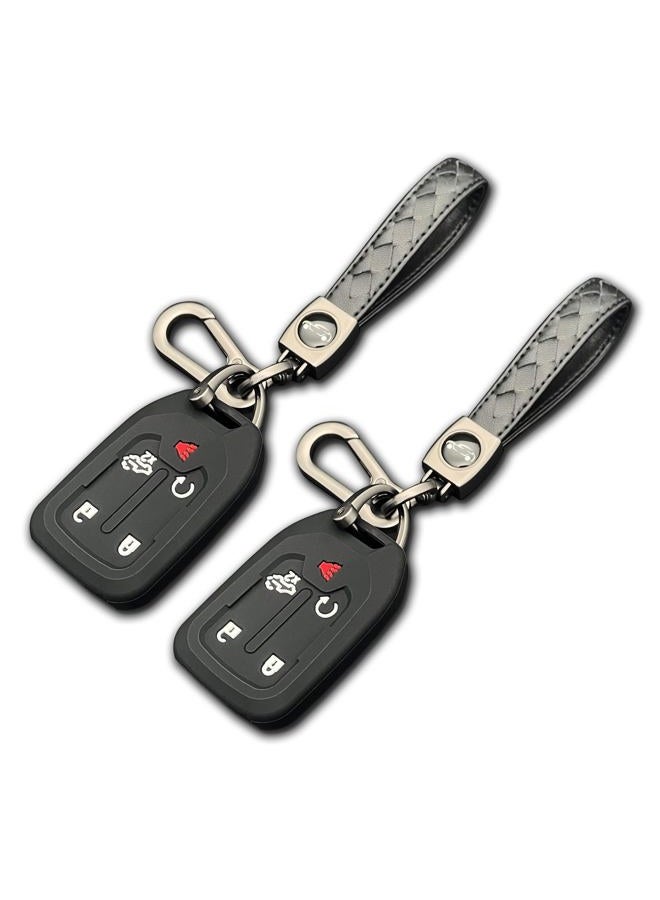 TANDRIVE 2PCS Silicone Smart Key Fob Case Cover For 2022 2021 2020 2019 Chevy Silverado And GMC Sierra 1500 2500HD 3500HD, Remote Protector Accessories Holder, (Hand Strap, Black and Black) - Image 1