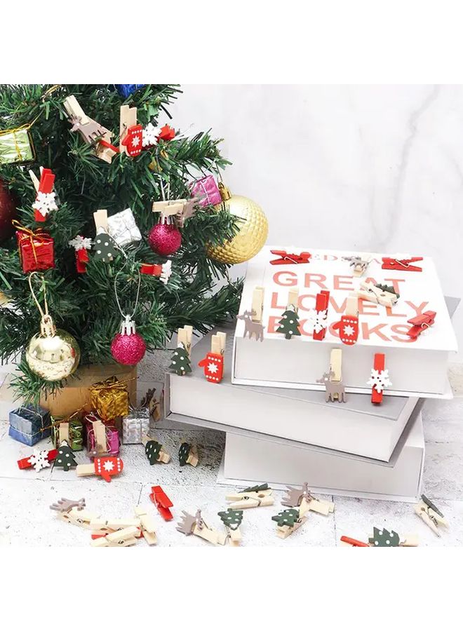 100pcs Christmas Wood Clips Random Mixed Styles Elk Snowflake For Photo Pegs Decor - Image 5