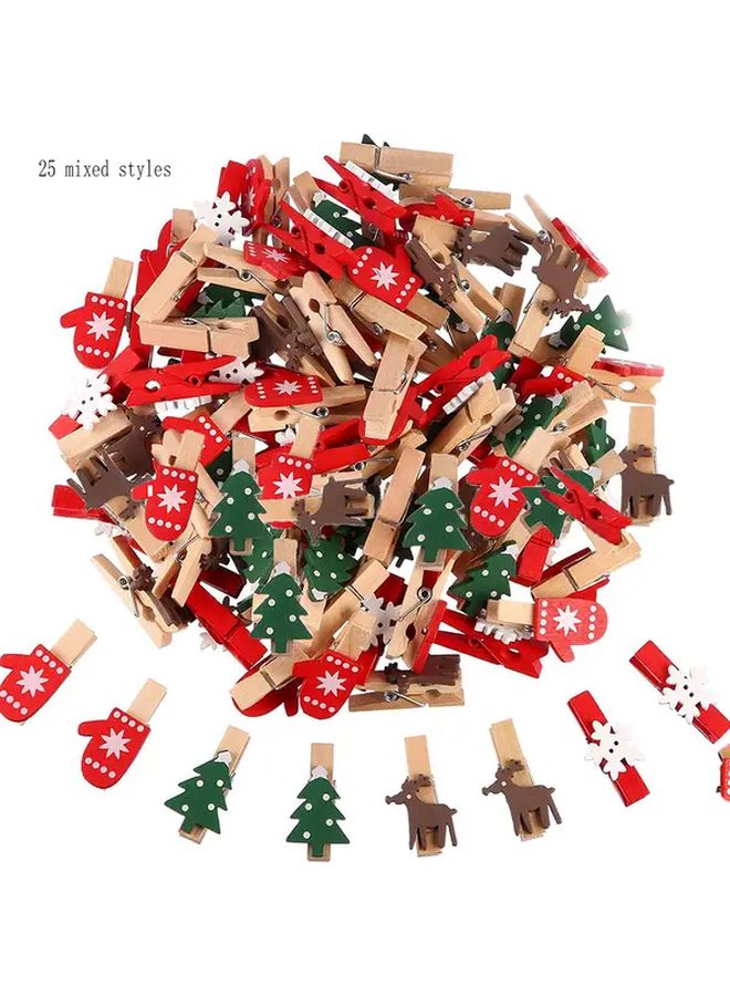100pcs Christmas Wood Clips Random Mixed Styles Elk Snowflake For Photo Pegs Decor - Image 2