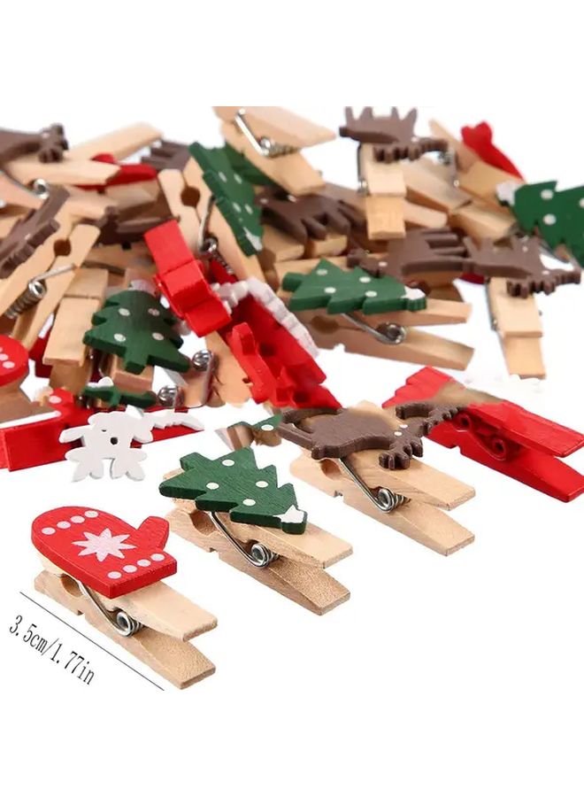 100pcs Christmas Wood Clips Random Mixed Styles Elk Snowflake For Photo Pegs Decor - Image 1