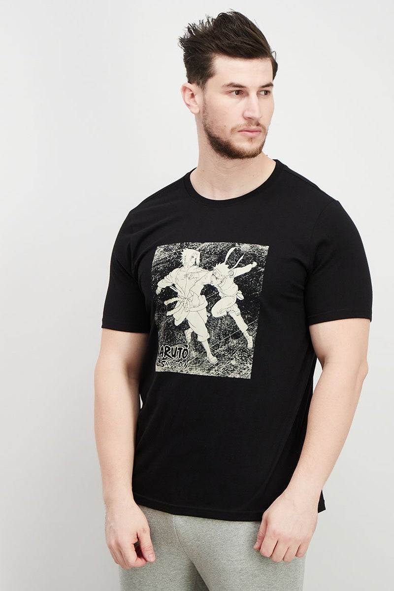 DIFUZED Men Crew Neck Short Sleeve Graphic T-shirt, Black - Image 1
