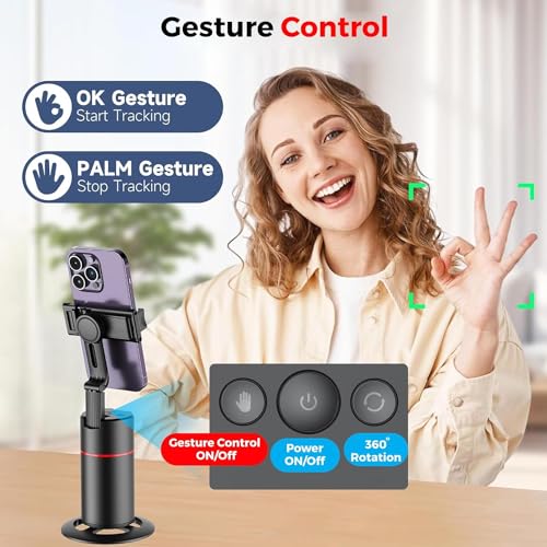 HOLD UP Auto Face Tracking Tripod,360° Rotation Mobile Holder for Smart Video&Photo Shooting with Remote,No App Needed,Gimbal Stabilizer with Gesture Control for Vlog,Streaming & Video Recording,Black - Image 2