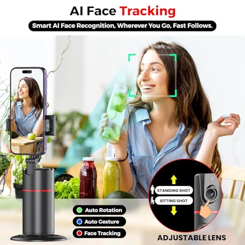 HOLD UP Auto Face Tracking Tripod,360° Rotation Mobile Holder for Smart Video&Photo Shooting with Remote,No App Needed,Gimbal Stabilizer with Gesture Control for Vlog,Streaming & Video Recording,Black - Image 3