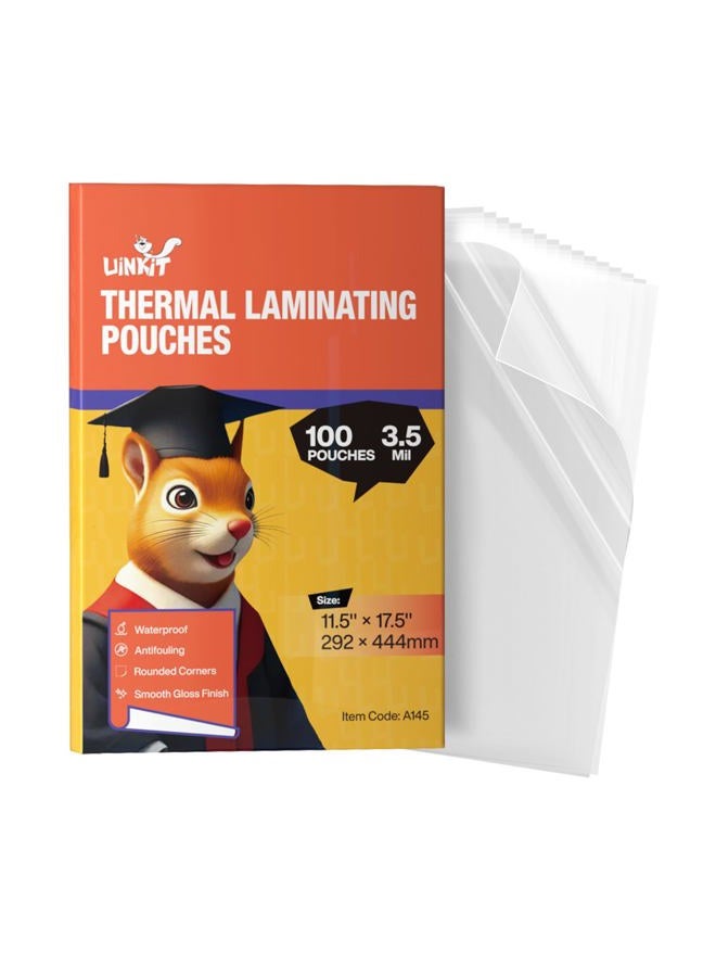 Uinkit 3.5mil 100Pack Clear Laminating Sheets, Menu Size, 11.5 x 17.5-Inch Laminate Pouches, Protector for Photo Papers, Use in Office School Supplies, Rounded Corner - Image 1