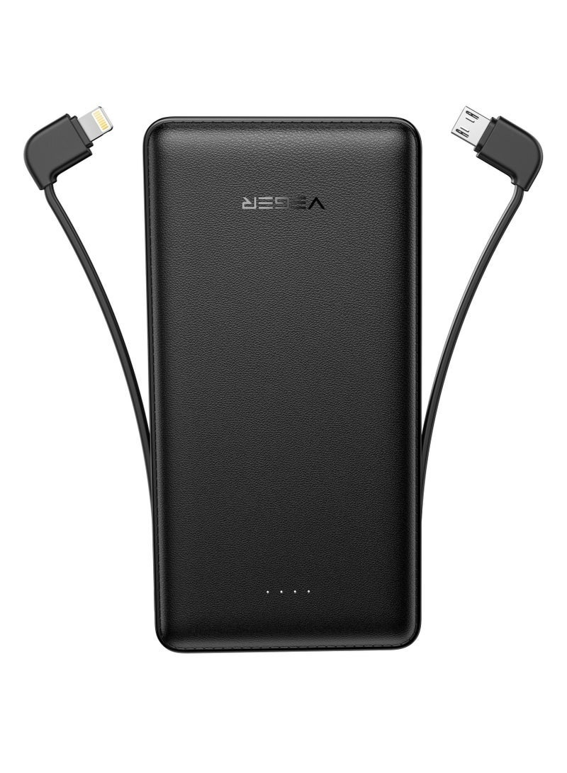 فيجير 10000mAh Slim Portable Power Bank – Fast Charging with Flashlight, 3 Output & Dual Input, Built-in Cables, Compact External Battery Pack for Smartphones, Tablets & USB Devices – Travel Friendly - Image 1