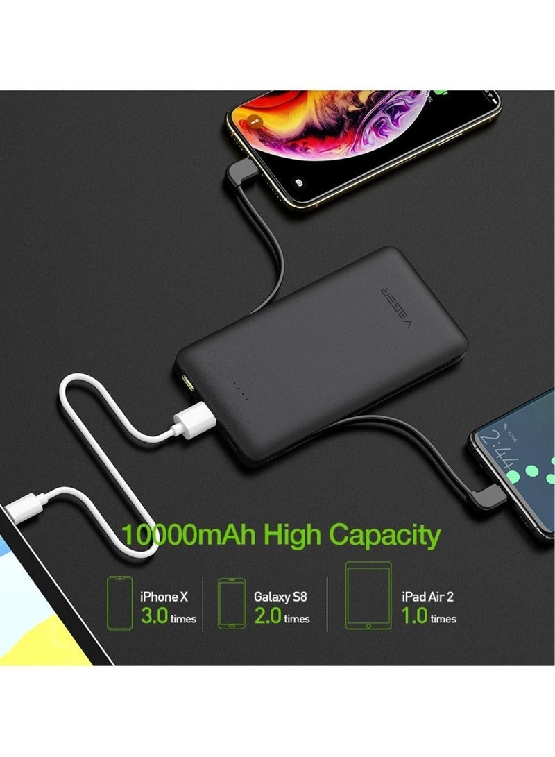 فيجير 10000mAh Slim Portable Power Bank – Fast Charging with Flashlight, 3 Output & Dual Input, Built-in Cables, Compact External Battery Pack for Smartphones, Tablets & USB Devices – Travel Friendly - Image 4